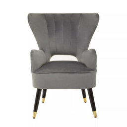 Orsina Grey Velvet Armchair For Reading Books, Accent Chair With Gold Finish Rubberwood Legs, Modern Velvet Chair - thumbnail 9