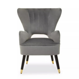 Orsina Grey Velvet Armchair For Reading Books, Accent Chair With Gold Finish Rubberwood Legs, Modern Velvet Chair