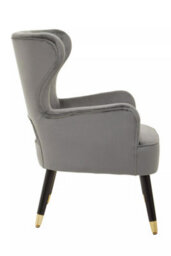 Orsina Grey Velvet Armchair For Reading Books, Accent Chair With Gold Finish Rubberwood Legs, Modern Velvet Chair - thumbnail 3