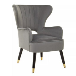 Orsina Grey Velvet Armchair For Reading Books, Accent Chair With Gold Finish Rubberwood Legs, Modern Velvet Chair - thumbnail 2