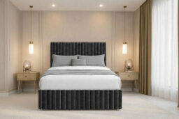 "Chester & Oakley Beds Chester & Oakley Ravello Black Plush Divan Bed Base No Drawers With 26"" Strutted Headboard 12"" Footboard 4'6 Double"