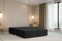 "Chester & Oakley Beds Chester & Oakley Ravello Black Plush Divan Bed Base No Drawers With 26"" Strutted Headboard 12"" Footboard 4'6 Double" - thumbnail 3