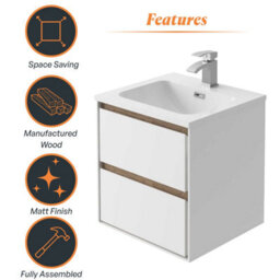 Plum&clay Norton White & Oak Wall Hung Vanity Unit & Basin Set Bathroom Furniture (W)500mm (H)530mm - thumbnail 5