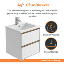 Plum&clay Norton White & Oak Wall Hung Vanity Unit & Basin Set Bathroom Furniture (W)500mm (H)530mm - thumbnail 3