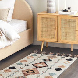 Wyld And Coco Boho Hand-Tufted Cotton Rug 80 X 150 Cm - Multicolour Diamond Pattern With Tassels - thumbnail 2