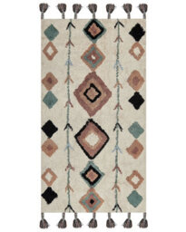 Wyld And Coco Boho Hand-Tufted Cotton Rug 80 X 150 Cm - Multicolour Diamond Pattern With Tassels - thumbnail 1
