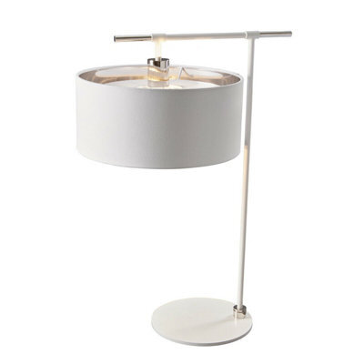 Elegant White And Silver Table Lamp With Led E27 Bulb - image 1