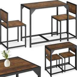 Tectake Dining Table And Chairs Milton - 3-Piece Set - Industrial Wood Dark, Rustic - thumbnail 1
