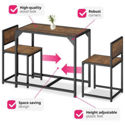 Tectake Dining Table And Chairs Milton - 3-Piece Set - Industrial Wood Dark, Rustic - thumbnail 3
