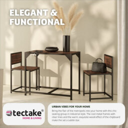 Tectake Dining Table And Chairs Milton - 3-Piece Set - Industrial Wood Dark, Rustic - thumbnail 4