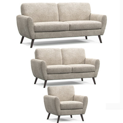 Furnishings For Less UK Matlock Boucle Linen Fabric Curved Arm 3 Piece Sofa Suite 3 Seater, 2 Seater And Armchair - image 1