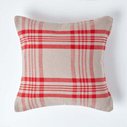 Homescapes Grey & Red Tartan Pattern Cushion Cover, 45 X 45 Cm