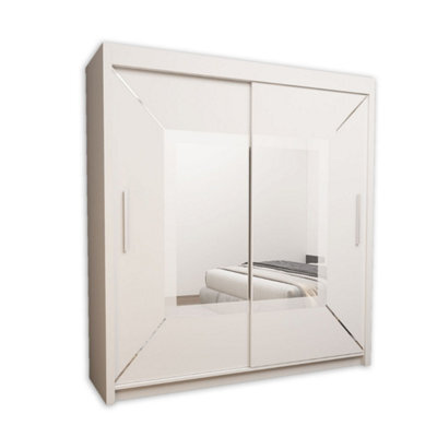 Ie Venice Wardrobe With Rails & Shelves Sliding Door Wardrobe ( White, 203 Cm ) - image 1