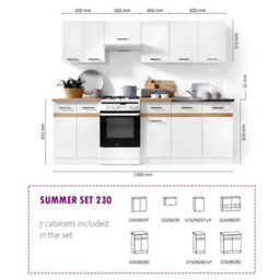Heze Furniture Summer 7 Unit Kitchen Cabinets Set 230Cm In Chalk White Gloss - thumbnail 5