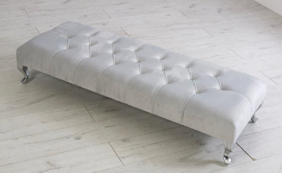 Comfy Deluxe Footstool Silver Plush Chesterfield Padded Style - image 1
