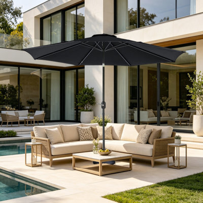 VRUC Outdoor Patio Garden Parasol Sun Shade Umbrella With Crank Handle & Tilt 2.7M Black - image 1