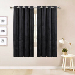 Oxford Homeware Eyelet Velvet Curtains Charcoal Fully Lined Blackout Thermal Insulated Eyelet Curtains Pair (W)117Cm X (L)137Cm