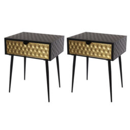 Core Products Set Of 2 Jupiter Metal 1-Drawer Bedside Tables, Black With Gold-Effect Drawer - thumbnail 1