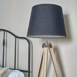Valuelights Clipper Modern Distressed Wood And Silver Chrome Tripod Floor Lamp With Black Light Shade - thumbnail 3