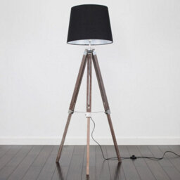 Valuelights Clipper Modern Distressed Wood And Silver Chrome Tripod Floor Lamp With Black Light Shade - thumbnail 4