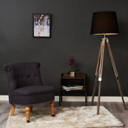 Valuelights Clipper Modern Distressed Wood And Silver Chrome Tripod Floor Lamp With Black Light Shade - thumbnail 5