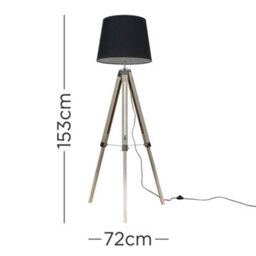Valuelights Clipper Modern Distressed Wood And Silver Chrome Tripod Floor Lamp With Black Light Shade - thumbnail 9