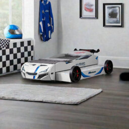Plush Furniture Children's Gt Race Car Bed 3Ft Single Bed Frame With Pull Out Guest Bed In White - thumbnail 1