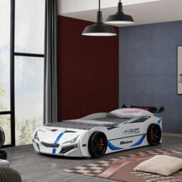 Plush Furniture Children's Gt Race Car Bed 3Ft Single Bed Frame With Pull Out Guest Bed In White - thumbnail 2
