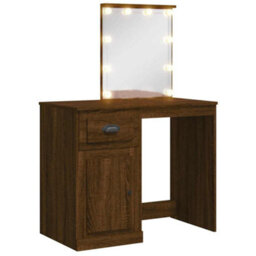 Berkfield Elegant Dressing Table With Led Lights Brown Oak 90X42X132.5 Cm