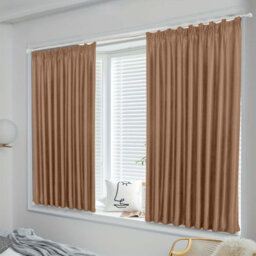Oxford Homeware Beige 230 Gsm Blackout Curtain Thermal Insulated Pencil Pleat For Window Curtain Pair (W)168Cm X (L)137Cm - thumbnail 1