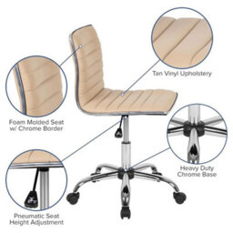 Tan Pu Leather Office Chair Adjustable Height Swivel Padded Seat - thumbnail 4