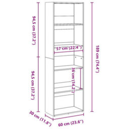Vidaxl Bookcase White 60X30X189 Cm Engineered Wood - thumbnail 9