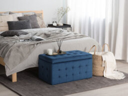 Beliani Storage Ottoman Michigan Velvet Dark Blue - thumbnail 2