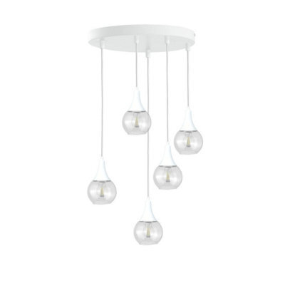 Luminosa Lighting Luminosa Lacrima Cluster Pendant Ceiling Light White Transparent Glass Shade 5X E27 - image 1