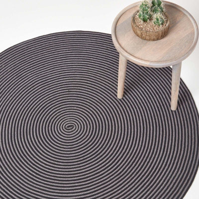 Homescapes Grey And Black Handmade Woven Spiral Braided Rug, 120 Cm Round - image 1
