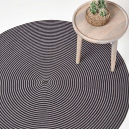 Homescapes Grey And Black Handmade Woven Spiral Braided Rug, 120 Cm Round - thumbnail 1