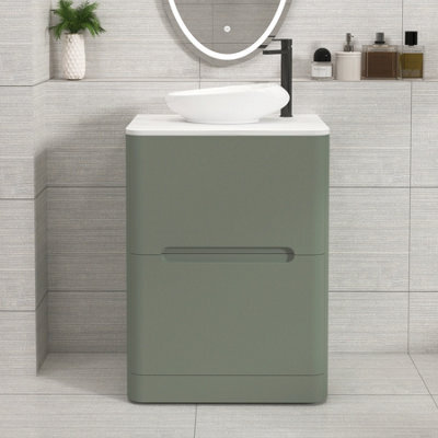 Royal Bathrooms Venice 600mm Sage Green Freestanding Bathroom Countertop Vanity Unit 2 Drawer With Nova Basin - image 1