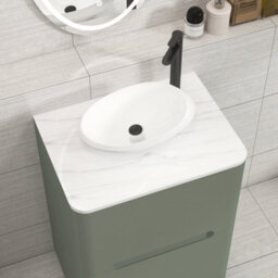 Royal Bathrooms Venice 600mm Sage Green Freestanding Bathroom Countertop Vanity Unit 2 Drawer With Nova Basin - thumbnail 6