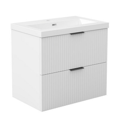 AVER-GROWTH 600mm Bathroom Vanity Unit With Resin Sink 2 Drawer Wall Hung Black Handles Matt White Bathroom Cabinet Storage Cupboard - image 1