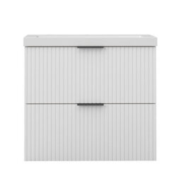 AVER-GROWTH 600mm Bathroom Vanity Unit With Resin Sink 2 Drawer Wall Hung Black Handles Matt White Bathroom Cabinet Storage Cupboard - thumbnail 2