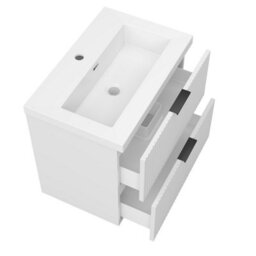 AVER-GROWTH 600mm Bathroom Vanity Unit With Resin Sink 2 Drawer Wall Hung Black Handles Matt White Bathroom Cabinet Storage Cupboard - thumbnail 3