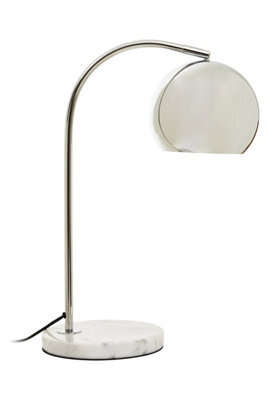 Orsina Chrome Table Lamp With White Marble Base, Arched Design With Metal Dome Shade, Chrome Finish Desk Light - image 1