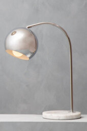 Orsina Chrome Table Lamp With White Marble Base, Arched Design With Metal Dome Shade, Chrome Finish Desk Light - thumbnail 4