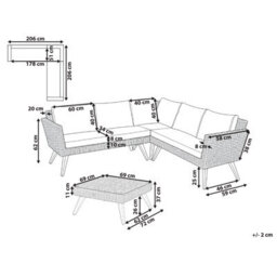 Beliani Garden Corner Sofa With Table 6 Seater Vittoria Pe Rattan Off-White - thumbnail 3