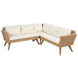 Beliani Garden Corner Sofa With Table 6 Seater Vittoria Pe Rattan Off-White - thumbnail 4