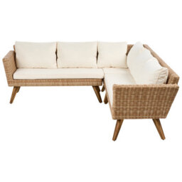 Beliani Garden Corner Sofa With Table 6 Seater Vittoria Pe Rattan Off-White - thumbnail 5