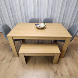 Kosy Koala Oak Effect Dining Table Set With 4 Grey Gem Pattern Chairs And Bench Dining Room Furniture - thumbnail 8