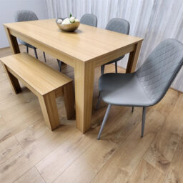 Kosy Koala Oak Effect Dining Table Set With 4 Grey Gem Pattern Chairs And Bench Dining Room Furniture - thumbnail 9