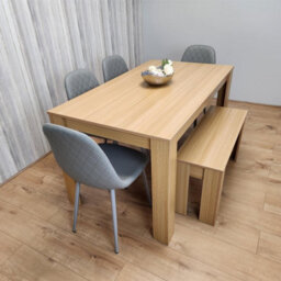 Kosy Koala Oak Effect Dining Table Set With 4 Grey Gem Pattern Chairs And Bench Dining Room Furniture - thumbnail 2