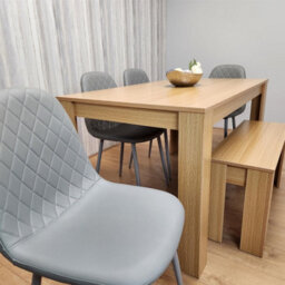 Kosy Koala Oak Effect Dining Table Set With 4 Grey Gem Pattern Chairs And Bench Dining Room Furniture - thumbnail 4
